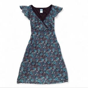 Vintage, Made in USA, Brown and Blue Floral Midi Dress